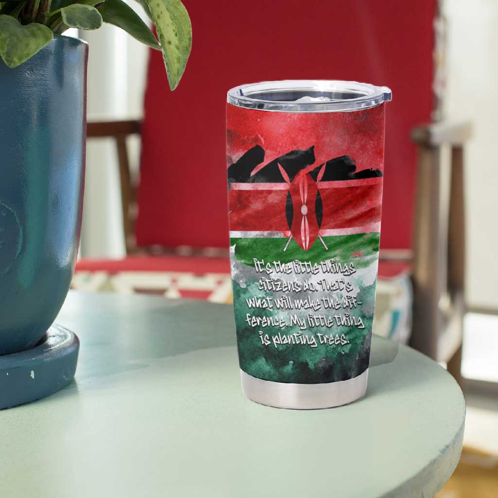Wangari Maathai Tumbler Cup Kenyan Flag Watercolor Style - Environmental Quote Planting Trees Tribute Eco-Activism - Wonder Print Shop