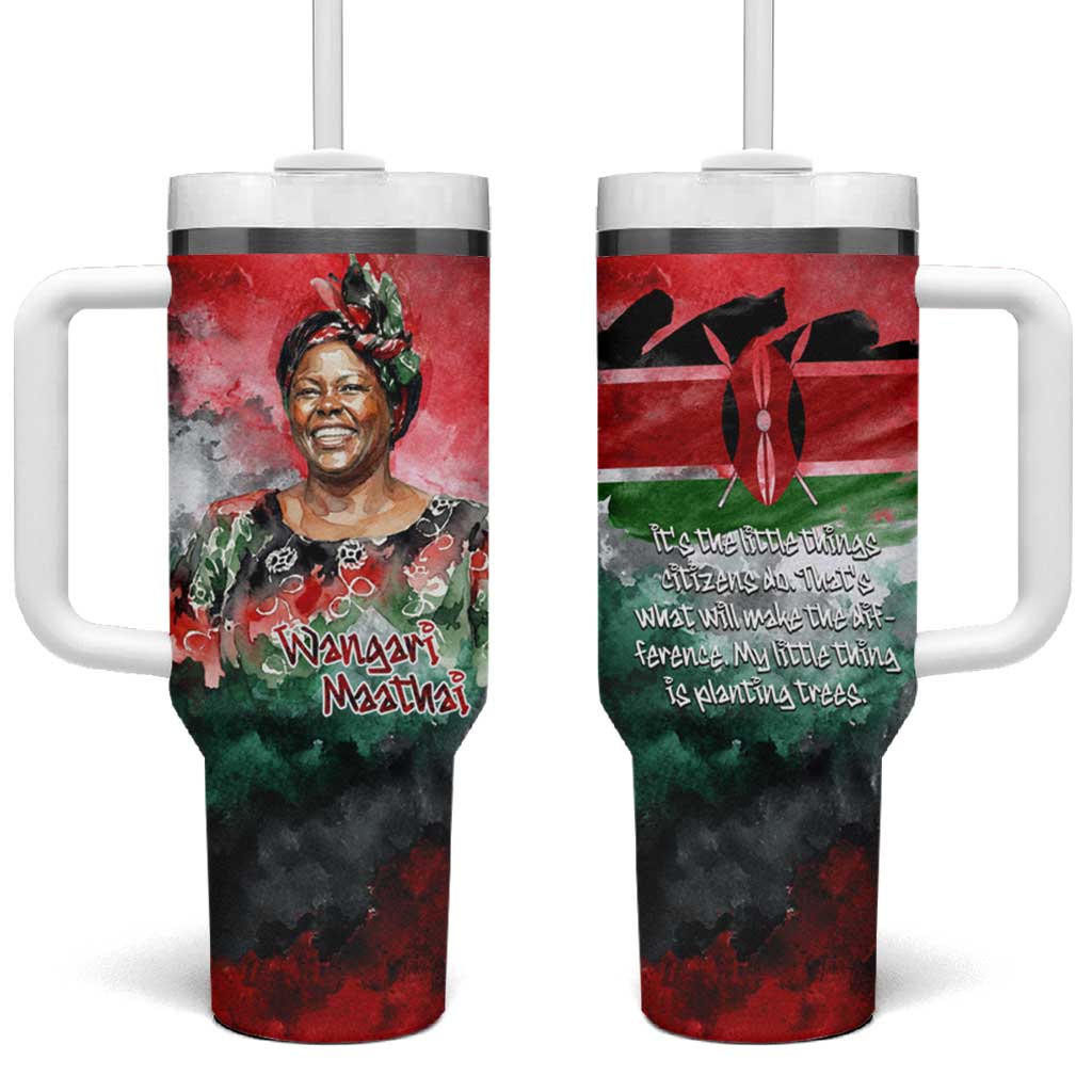 Wangari Maathai Tumbler With Handle Kenyan Flag Watercolor Style - Environmental Quote Planting Trees Tribute Eco-Activism - Wonder Print Shop