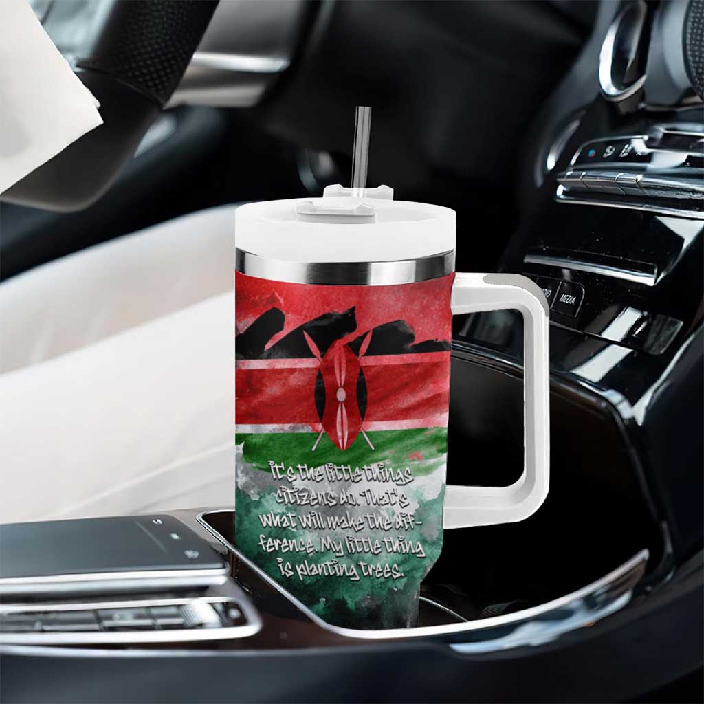 Wangari Maathai Tumbler With Handle Kenyan Flag Watercolor Style - Environmental Quote Planting Trees Tribute Eco-Activism - Wonder Print Shop