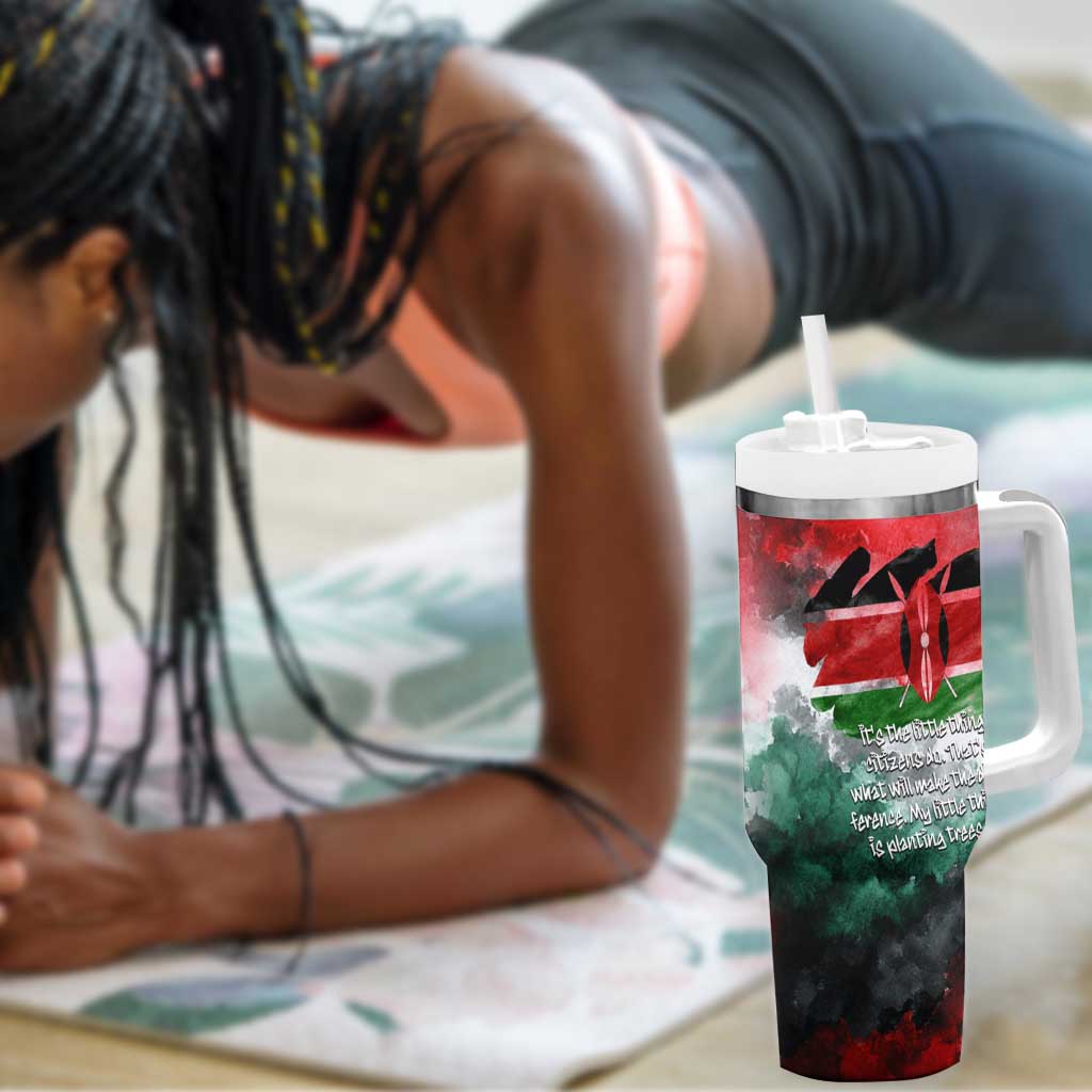 Wangari Maathai Tumbler With Handle Kenyan Flag Watercolor Style - Environmental Quote Planting Trees Tribute Eco-Activism - Wonder Print Shop