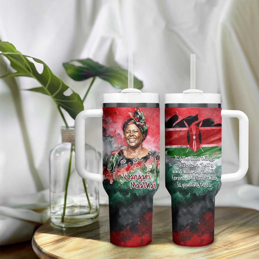 Wangari Maathai Tumbler With Handle Kenyan Flag Watercolor Style - Environmental Quote Planting Trees Tribute Eco-Activism - Wonder Print Shop