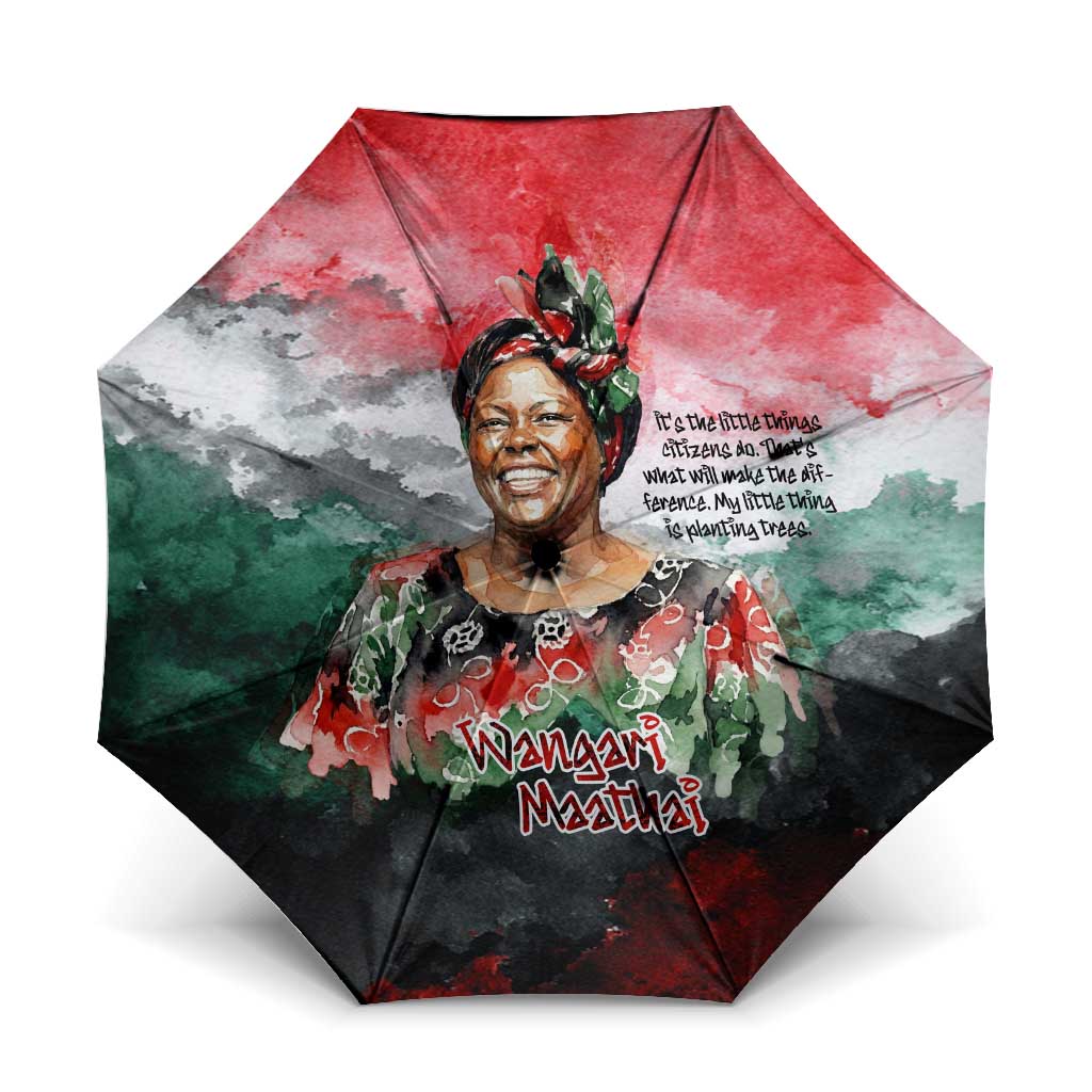 Wangari Maathai Umbrella Kenyan Flag Watercolor Style - Environmental Quote Planting Trees Tribute Eco-Activism - Wonder Print Shop