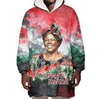 Wangari Maathai Wearable Blanket Hoodie Kenyan Flag Watercolor Style - Environmental Quote Planting Trees Tribute Eco-Activism - Wonder Print Shop