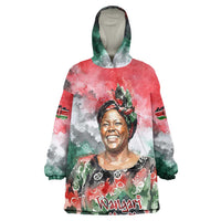 Wangari Maathai Wearable Blanket Hoodie Kenyan Flag Watercolor Style - Environmental Quote Planting Trees Tribute Eco-Activism - Wonder Print Shop