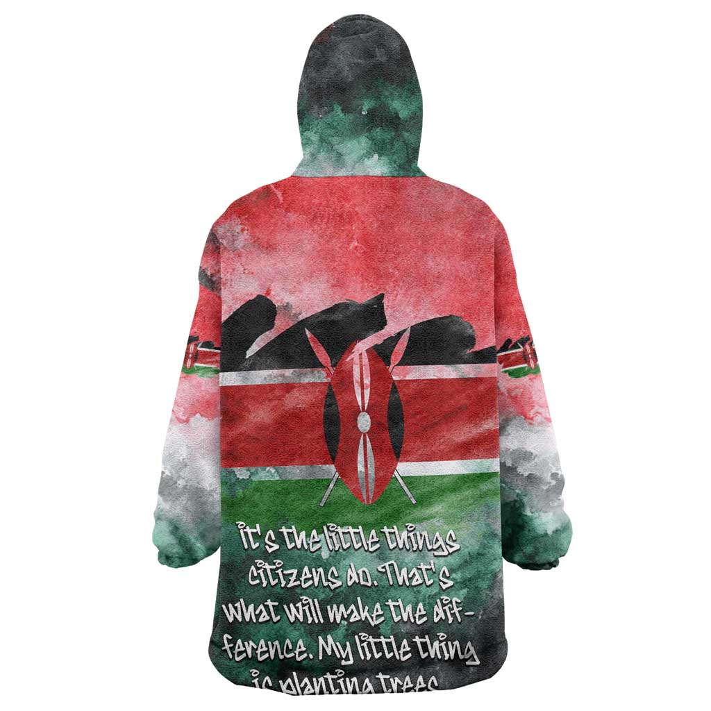Wangari Maathai Wearable Blanket Hoodie Kenyan Flag Watercolor Style - Environmental Quote Planting Trees Tribute Eco-Activism - Wonder Print Shop