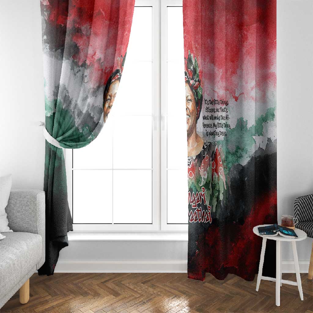 Wangari Maathai Window Curtain Kenyan Flag Watercolor Style - Environmental Quote Planting Trees Tribute Eco-Activism - Wonder Print Shop