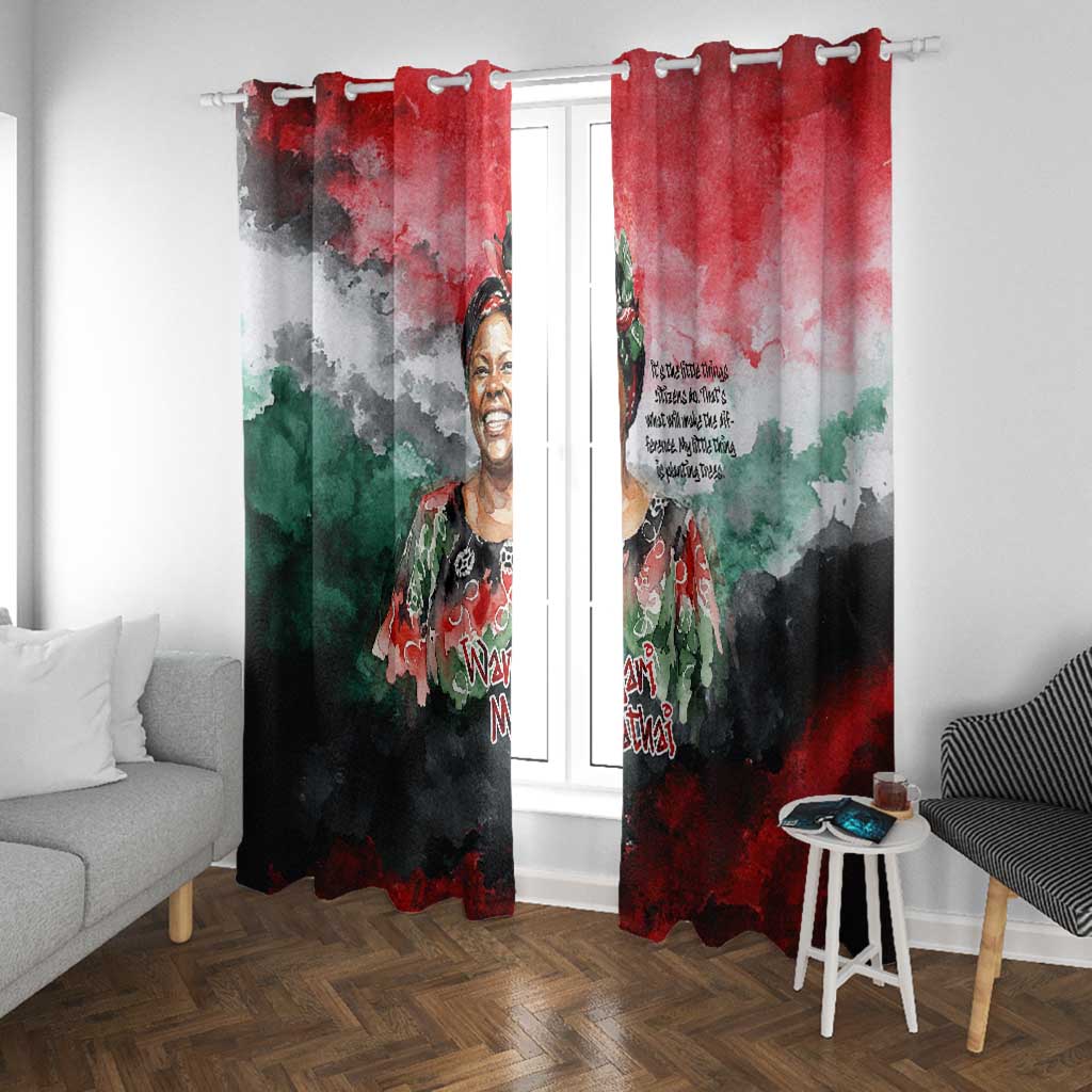 Wangari Maathai Window Curtain Kenyan Flag Watercolor Style - Environmental Quote Planting Trees Tribute Eco-Activism - Wonder Print Shop