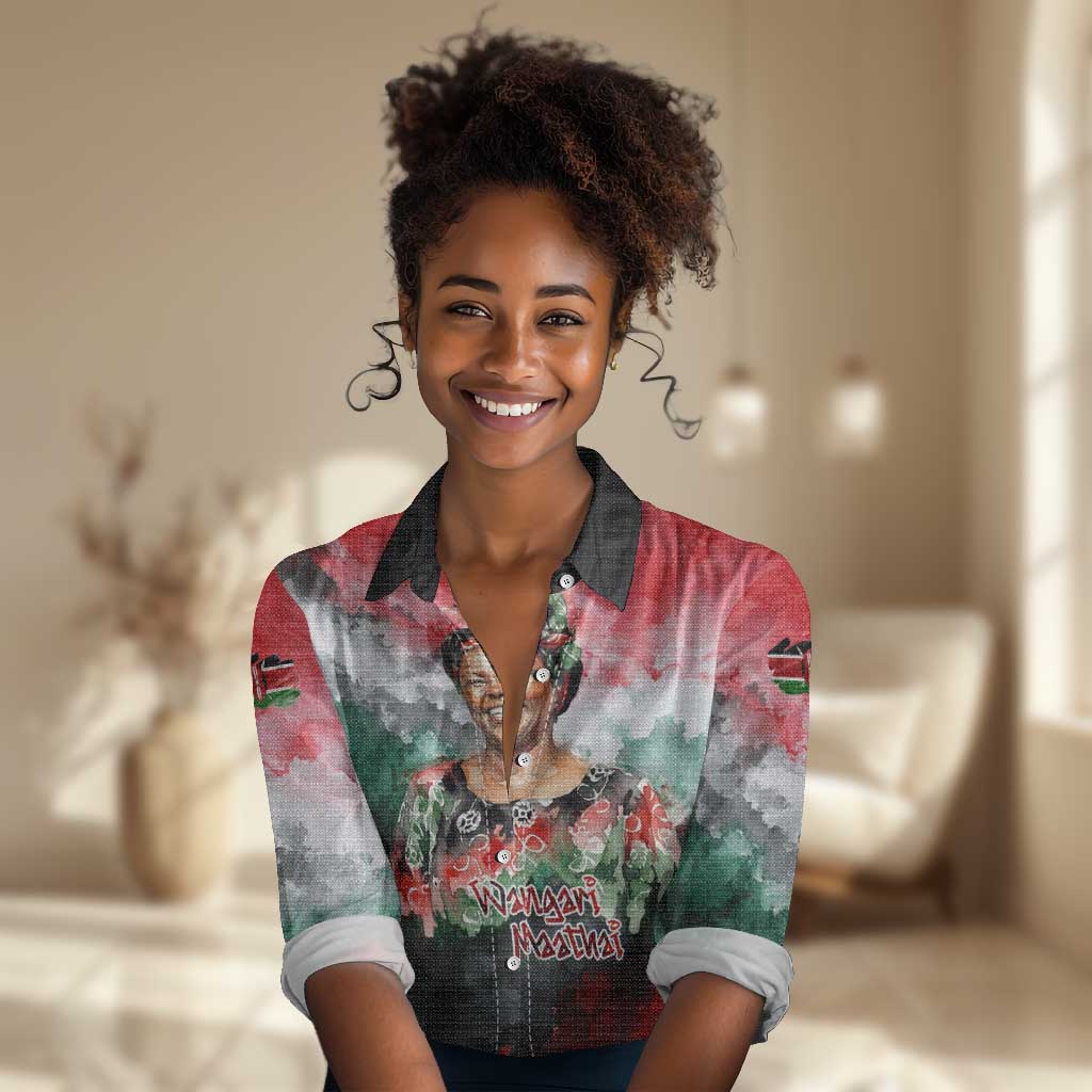 Wangari Maathai Women Casual Shirt Kenyan Flag Watercolor Style - Environmental Quote Planting Trees Tribute Eco-Activism - Wonder Print Shop