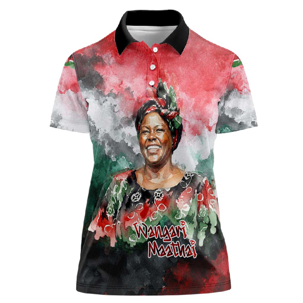 Wangari Maathai Women Polo Shirt Kenyan Flag Watercolor Style - Environmental Quote Planting Trees Tribute Eco-Activism - Wonder Print Shop