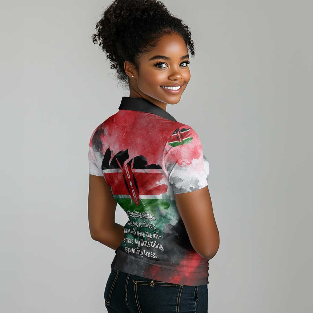 Wangari Maathai Women Polo Shirt Kenyan Flag Watercolor Style - Environmental Quote Planting Trees Tribute Eco-Activism - Wonder Print Shop