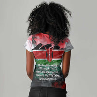 Wangari Maathai Women V-Neck T-Shirt Kenyan Flag Watercolor Style - Environmental Quote Planting Trees Tribute Eco-Activism - Wonder Print Shop