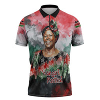 Wangari Maathai Zipper Polo Shirt Kenyan Flag Watercolor Style - Environmental Quote Planting Trees Tribute Eco-Activism - Wonder Print Shop