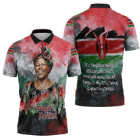 Wangari Maathai Zipper Polo Shirt Kenyan Flag Watercolor Style - Environmental Quote Planting Trees Tribute Eco-Activism - Wonder Print Shop