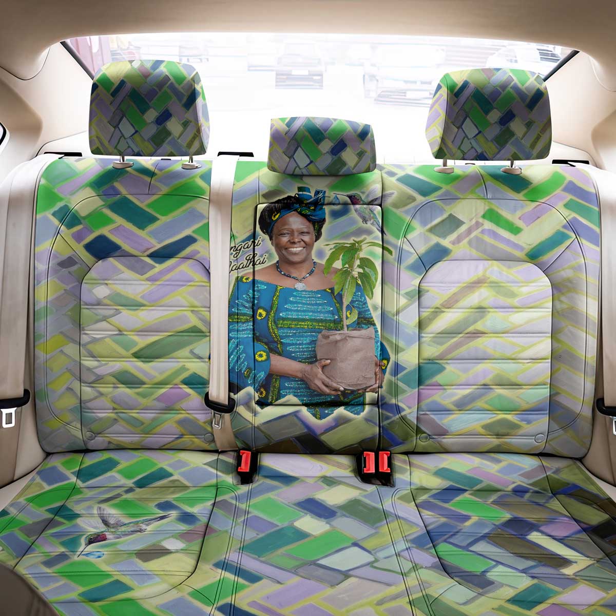 Wangari Maathai Back Car Seat Cover Hummingbird Quote Tree Planting Theme Environmental Justice Tribute - Wonder Print Shop