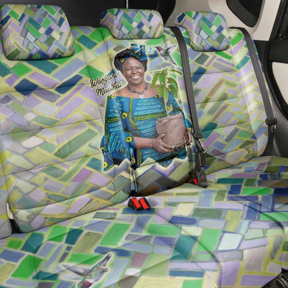 Wangari Maathai Back Car Seat Cover Hummingbird Quote Tree Planting Theme Environmental Justice Tribute - Wonder Print Shop