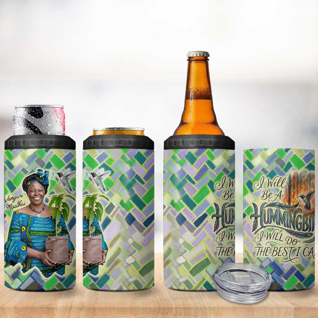 Wangari Maathai 4 in 1 Can Cooler Tumbler Hummingbird Quote Tree Planting Theme Environmental Justice Tribute - Wonder Print Shop