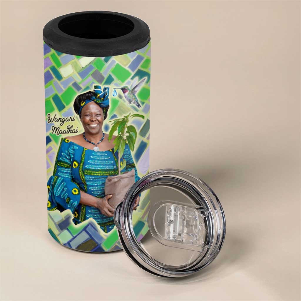 Wangari Maathai 4 in 1 Can Cooler Tumbler Hummingbird Quote Tree Planting Theme Environmental Justice Tribute - Wonder Print Shop