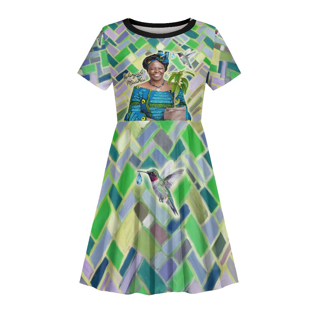 Wangari Maathai Kid Short Sleeve Dress Hummingbird Quote Tree Planting Theme Environmental Justice Tribute - Wonder Print Shop