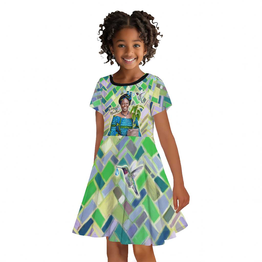 Wangari Maathai Kid Short Sleeve Dress Hummingbird Quote Tree Planting Theme Environmental Justice Tribute - Wonder Print Shop