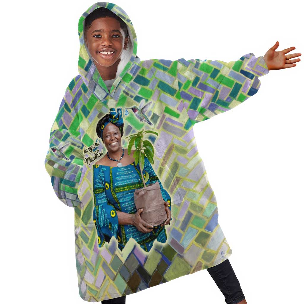 Wangari Maathai Kid Wearable Blanket Hoodie Hummingbird Quote Tree Planting Theme Environmental Justice Tribute - Wonder Print Shop