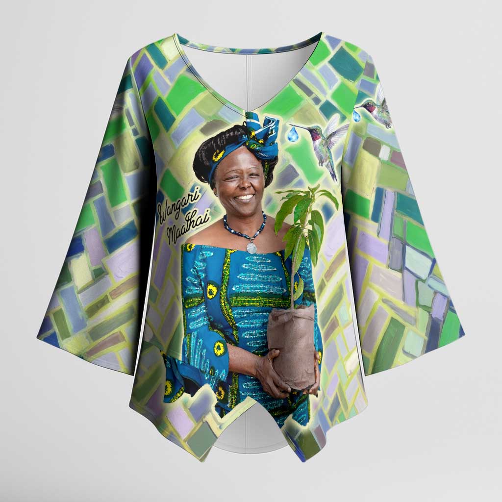 Wangari Maathai Kimono Sleeve Blouse Hummingbird Quote Tree Planting Theme Environmental Justice Tribute - Wonder Print Shop
