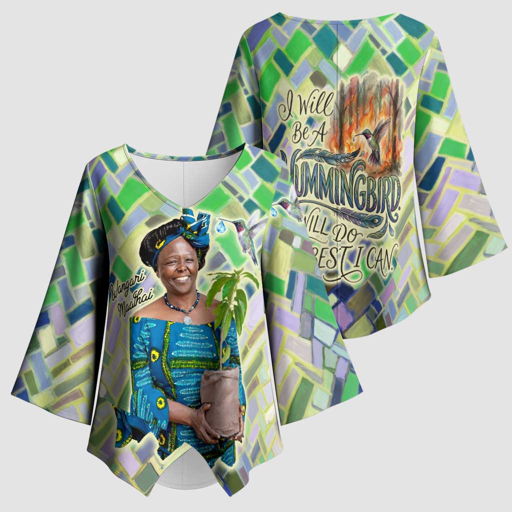 Wangari Maathai Kimono Sleeve Blouse Hummingbird Quote Tree Planting Theme Environmental Justice Tribute - Wonder Print Shop