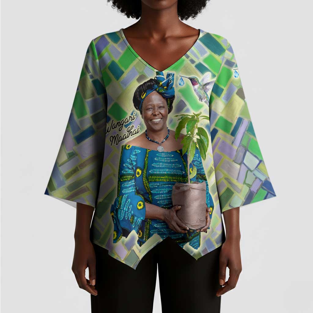 Wangari Maathai Kimono Sleeve Blouse Hummingbird Quote Tree Planting Theme Environmental Justice Tribute - Wonder Print Shop