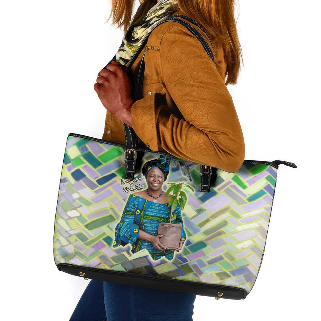 Wangari Maathai Leather Tote Bag Hummingbird Quote Tree Planting Theme Environmental Justice Tribute - Wonder Print Shop