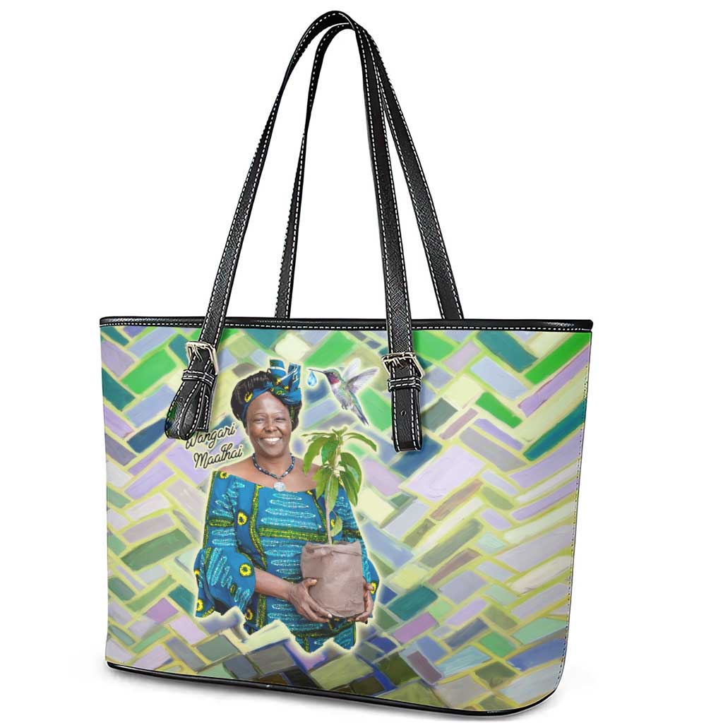 Wangari Maathai Leather Tote Bag Hummingbird Quote Tree Planting Theme Environmental Justice Tribute - Wonder Print Shop