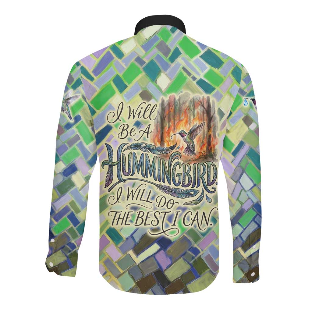 Wangari Maathai Long Sleeve Button Shirt Hummingbird Quote Tree Planting Theme Environmental Justice Tribute - Wonder Print Shop