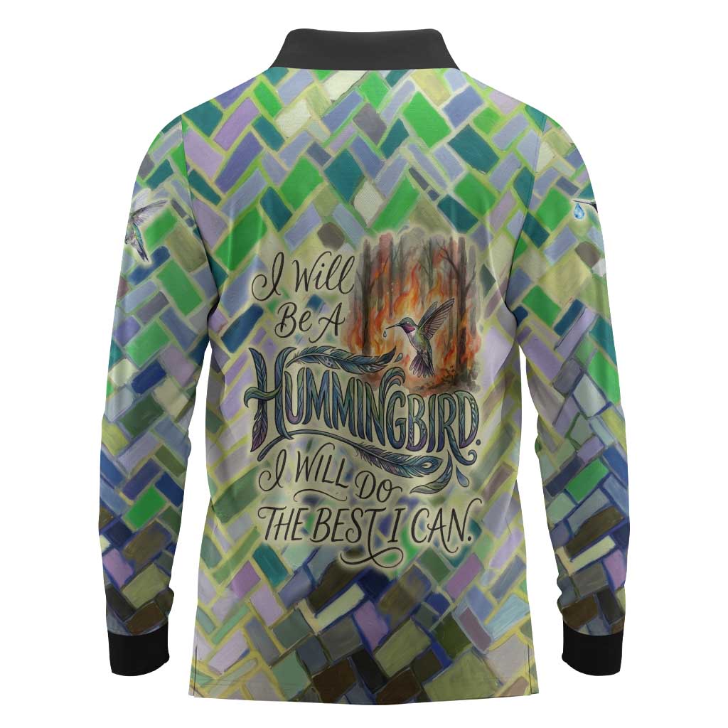 Wangari Maathai Long Sleeve Polo Shirt Hummingbird Quote Tree Planting Theme Environmental Justice Tribute - Wonder Print Shop