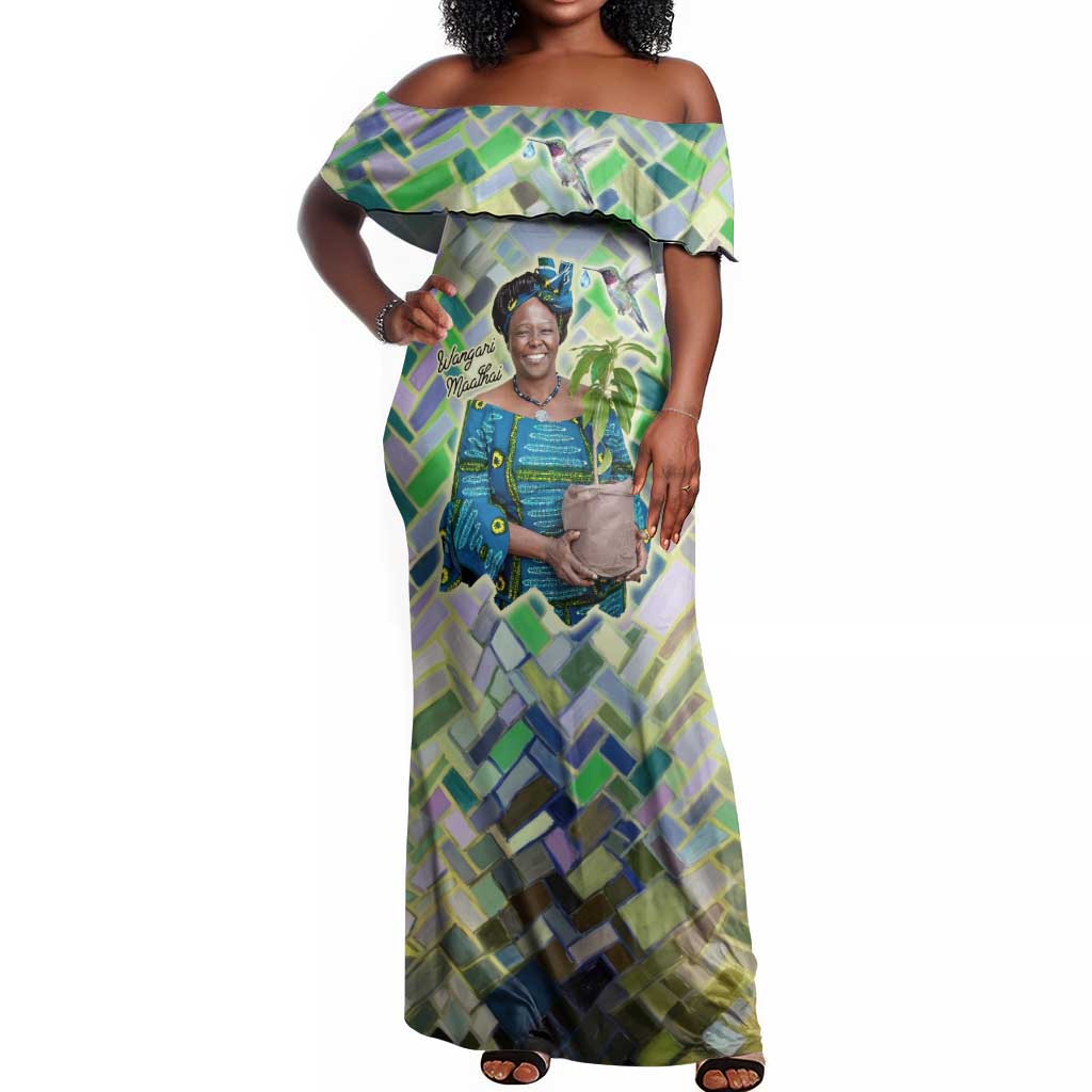 Wangari Maathai Off Shoulder Maxi Dress Hummingbird Quote Tree Planting Theme Environmental Justice Tribute - Wonder Print Shop