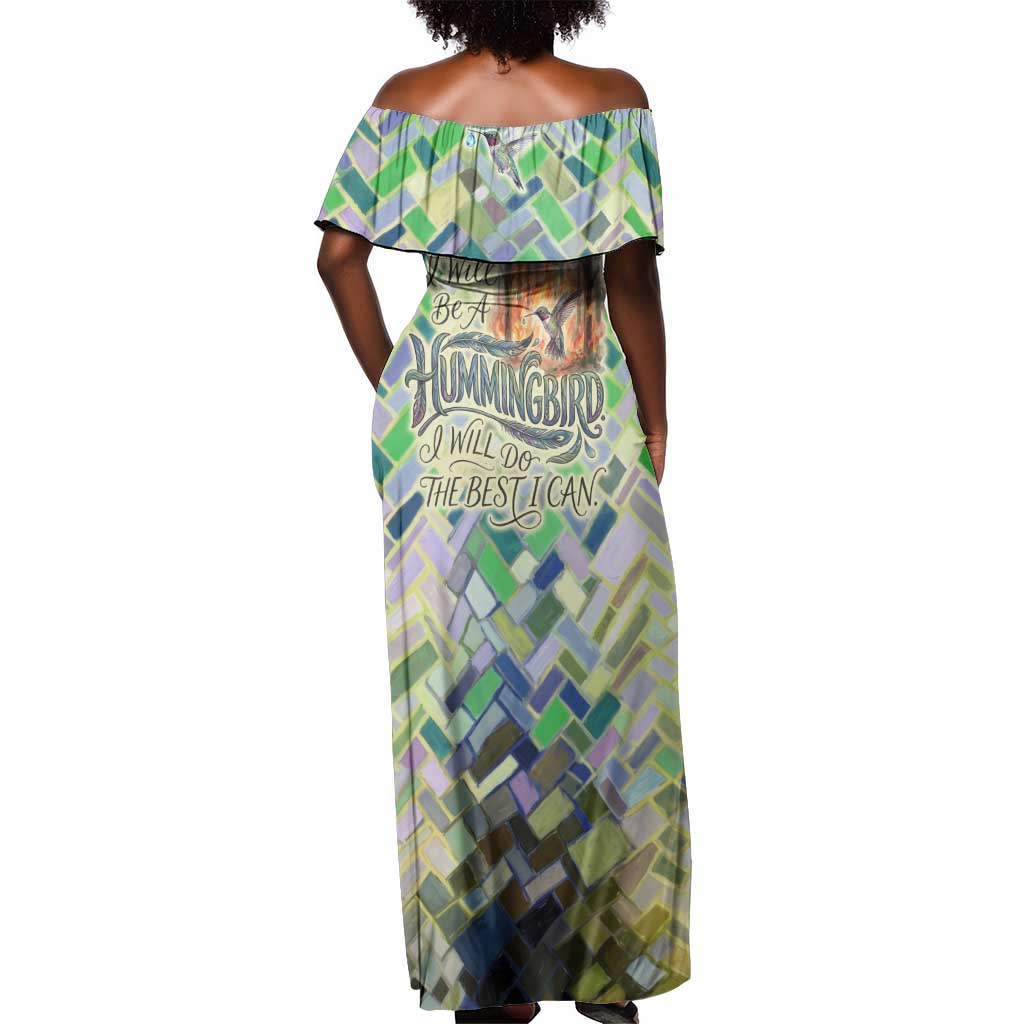 Wangari Maathai Off Shoulder Maxi Dress Hummingbird Quote Tree Planting Theme Environmental Justice Tribute - Wonder Print Shop