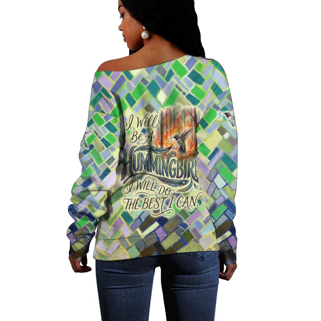 Wangari Maathai Off Shoulder Sweater Hummingbird Quote Tree Planting Theme Environmental Justice Tribute - Wonder Print Shop