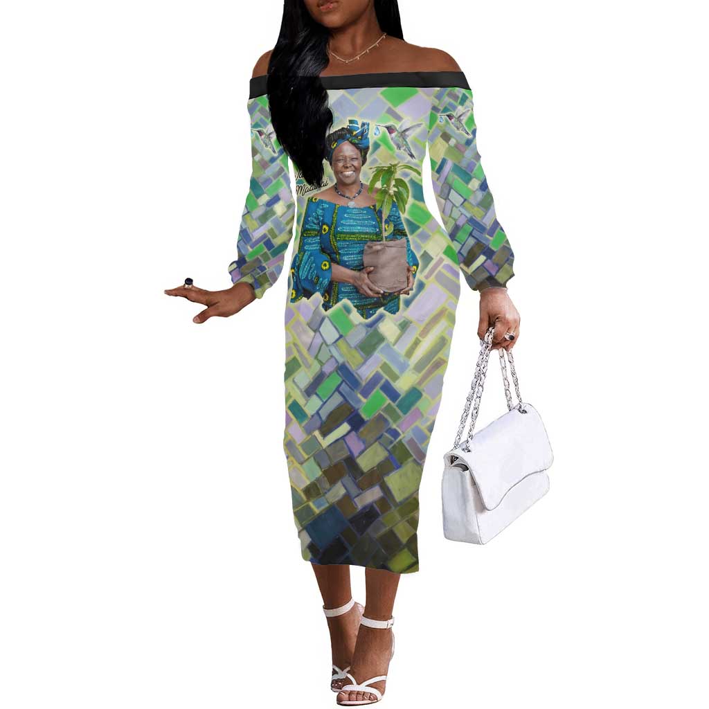 Wangari Maathai Off The Shoulder Long Sleeve Dress Hummingbird Quote Tree Planting Theme Environmental Justice Tribute - Wonder Print Shop