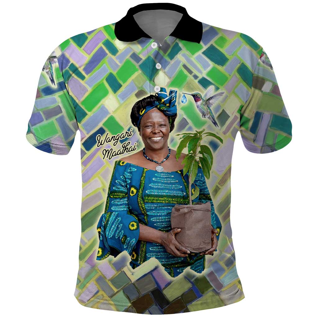 Wangari Maathai Polo Shirt Hummingbird Quote Tree Planting Theme Environmental Justice Tribute - Wonder Print Shop
