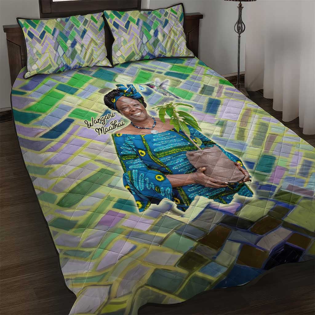 Wangari Maathai Quilt Bed Set Hummingbird Quote Tree Planting Theme Environmental Justice Tribute - Wonder Print Shop