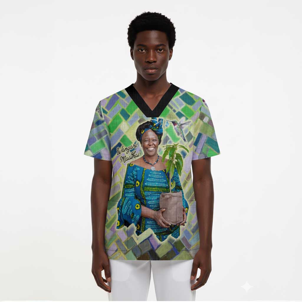 Wangari Maathai Scrub Top Hummingbird Quote Tree Planting Theme Environmental Justice Tribute - Wonder Print Shop