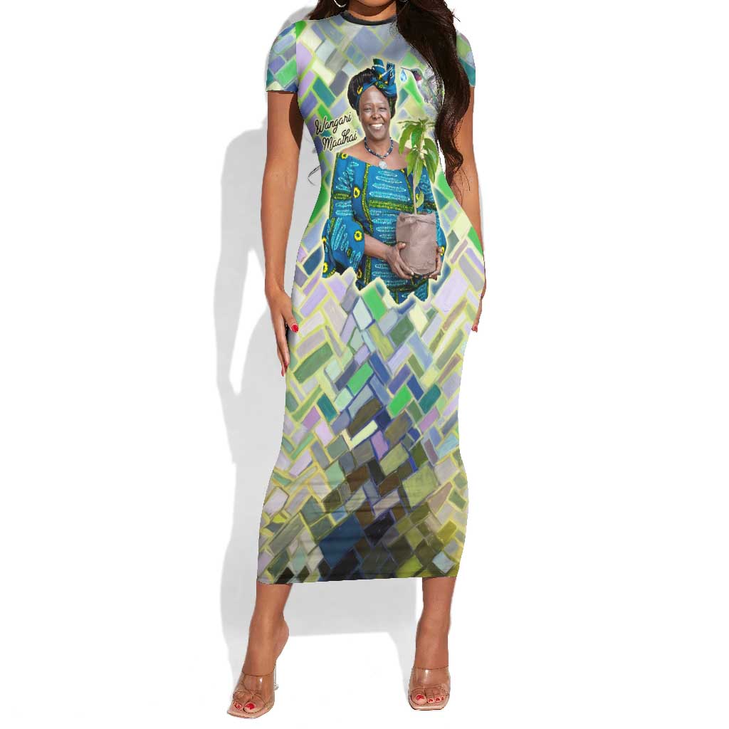 Wangari Maathai Short Sleeve Bodycon Dress Hummingbird Quote Tree Planting Theme Environmental Justice Tribute - Wonder Print Shop
