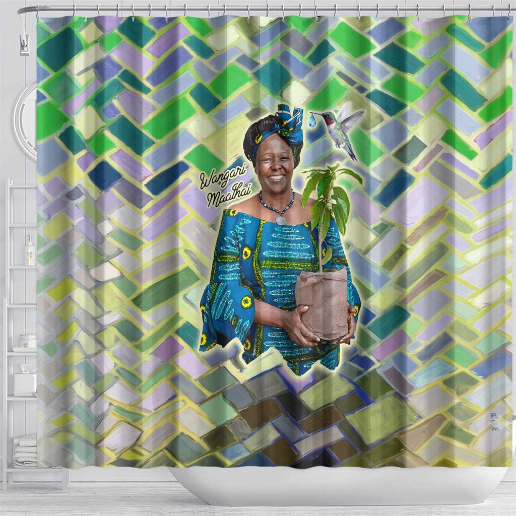 Wangari Maathai Shower Curtain Hummingbird Quote Tree Planting Theme Environmental Justice Tribute - Wonder Print Shop