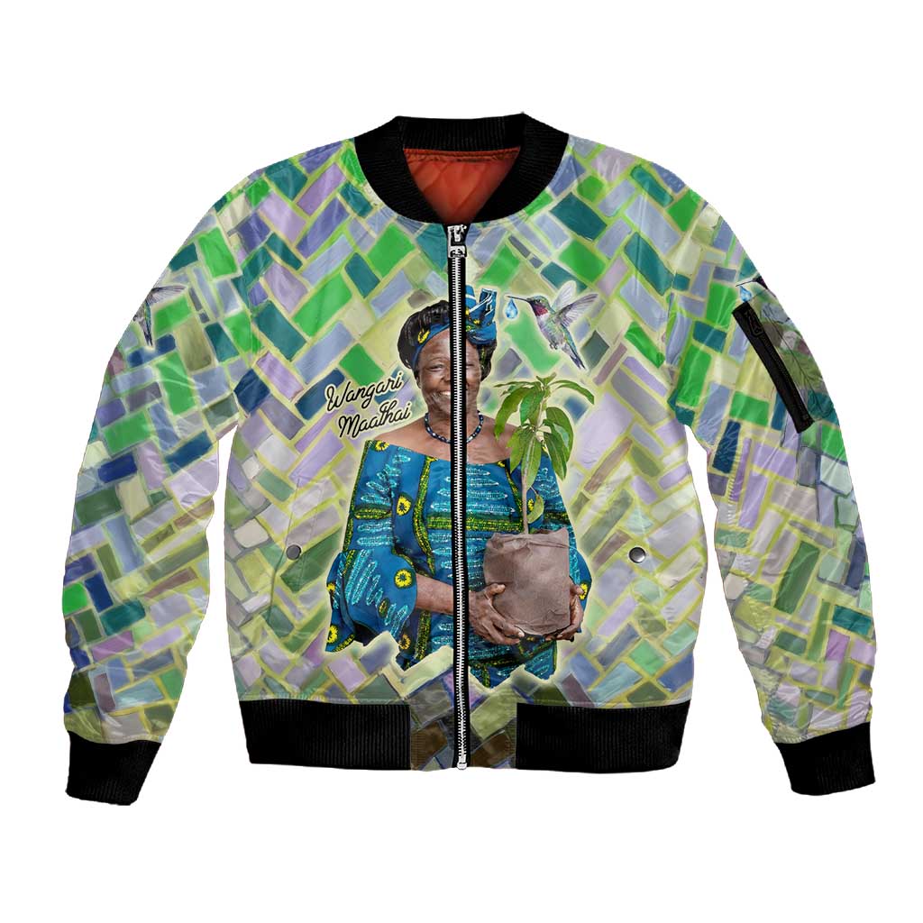 Wangari Maathai Sleeve Zip Bomber Jacket Hummingbird Quote Tree Planting Theme Environmental Justice Tribute - Wonder Print Shop