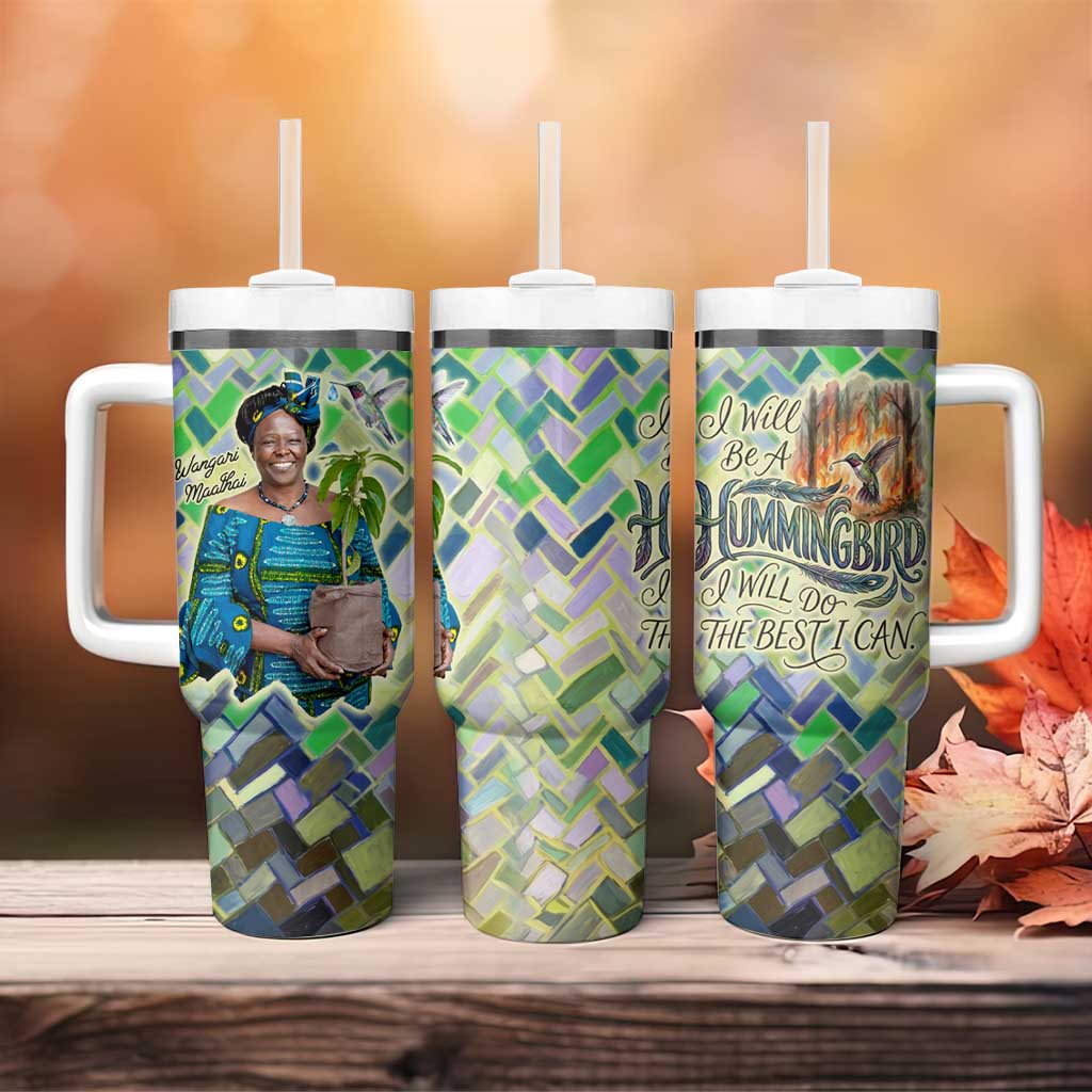 Wangari Maathai Tumbler With Handle Hummingbird Quote Tree Planting Theme Environmental Justice Tribute - Wonder Print Shop