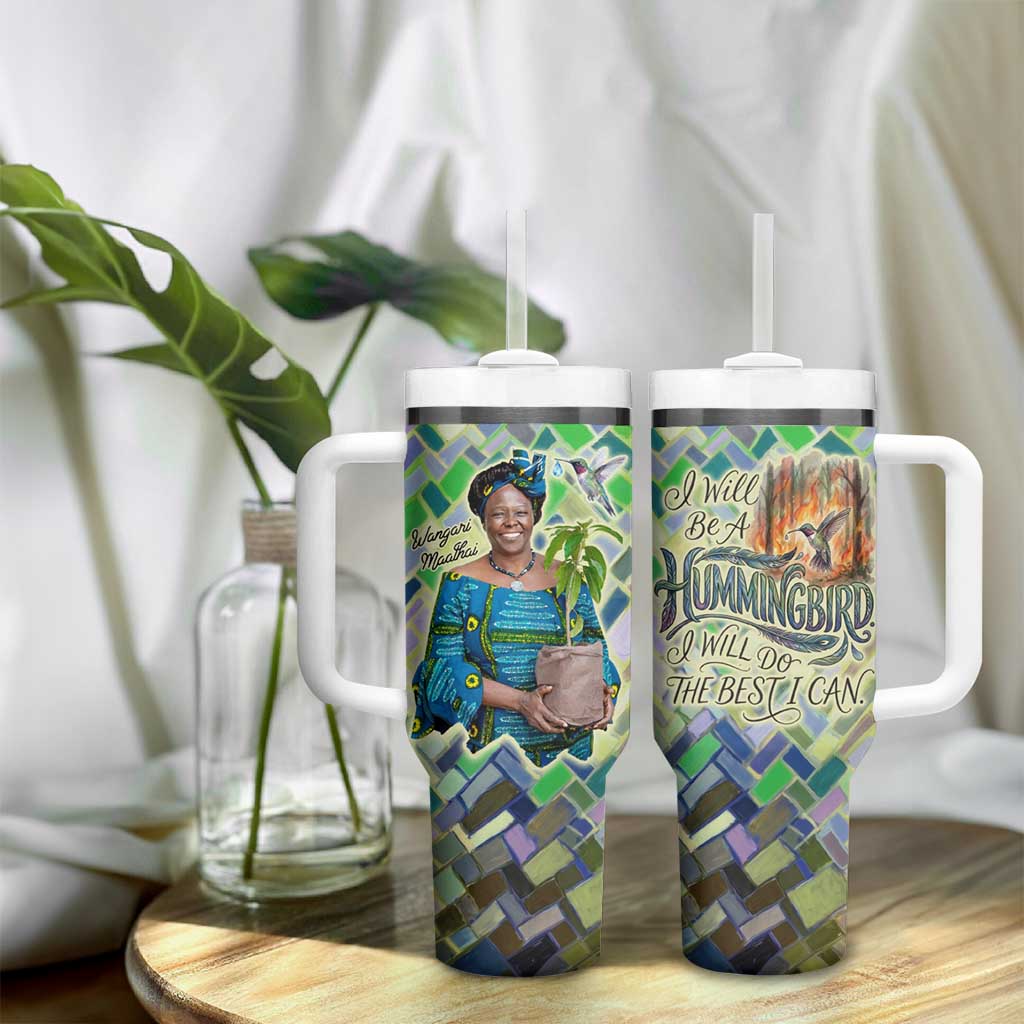 Wangari Maathai Tumbler With Handle Hummingbird Quote Tree Planting Theme Environmental Justice Tribute - Wonder Print Shop