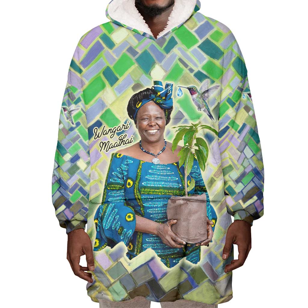 Wangari Maathai Wearable Blanket Hoodie Hummingbird Quote Tree Planting Theme Environmental Justice Tribute - Wonder Print Shop
