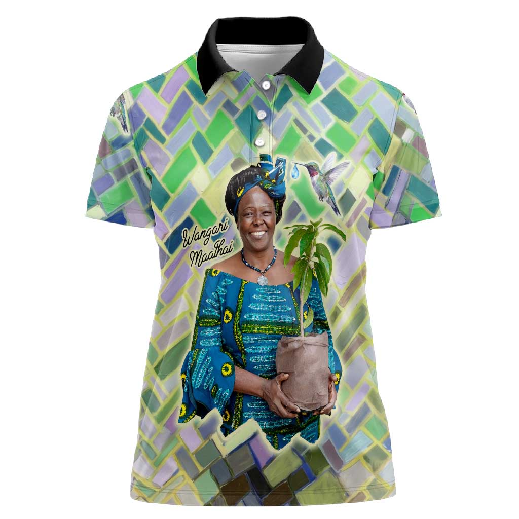 Wangari Maathai Women Polo Shirt Hummingbird Quote Tree Planting Theme Environmental Justice Tribute - Wonder Print Shop