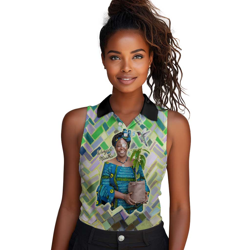 Wangari Maathai Women Sleeveless Polo Shirt Hummingbird Quote Tree Planting Theme Environmental Justice Tribute - Wonder Print Shop