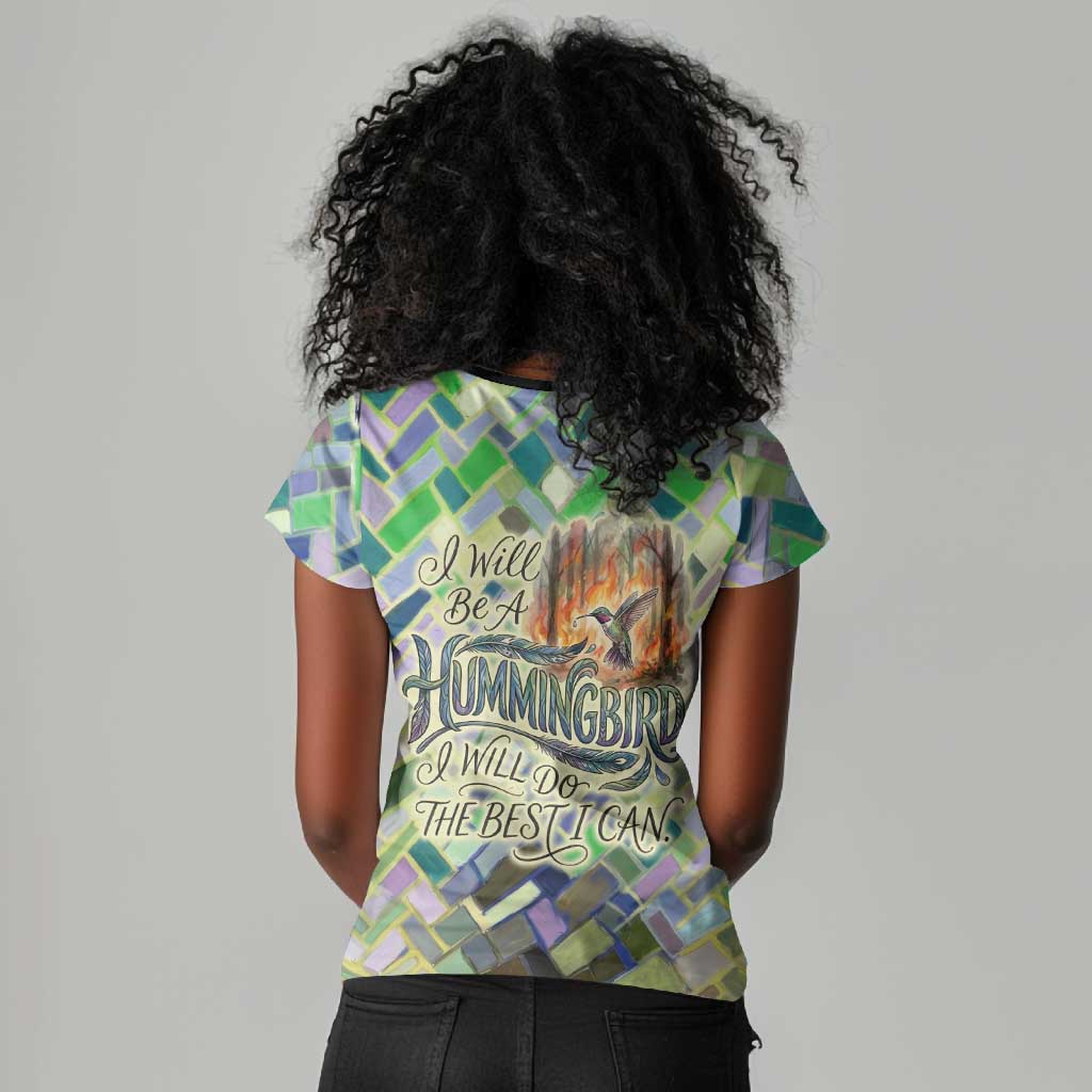 Wangari Maathai Women V-Neck T-Shirt Hummingbird Quote Tree Planting Theme Environmental Justice Tribute - Wonder Print Shop
