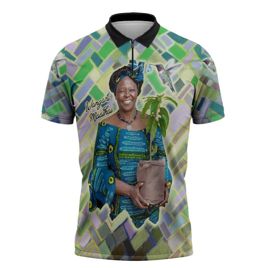Wangari Maathai Zipper Polo Shirt Hummingbird Quote Tree Planting Theme Environmental Justice Tribute - Wonder Print Shop