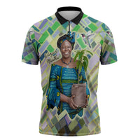 Wangari Maathai Zipper Polo Shirt Hummingbird Quote Tree Planting Theme Environmental Justice Tribute - Wonder Print Shop