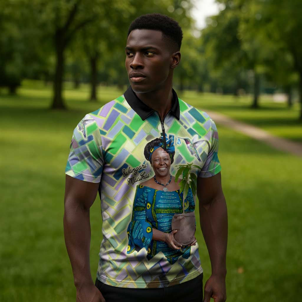Wangari Maathai Zipper Polo Shirt Hummingbird Quote Tree Planting Theme Environmental Justice Tribute - Wonder Print Shop